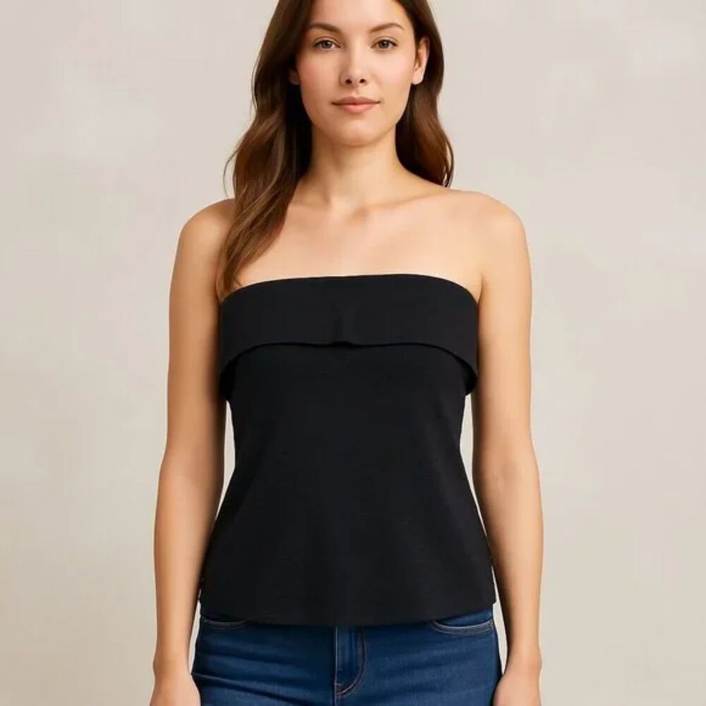 Moa Moa Black Crinkle Strapless Tube Top Sz M NWT ***